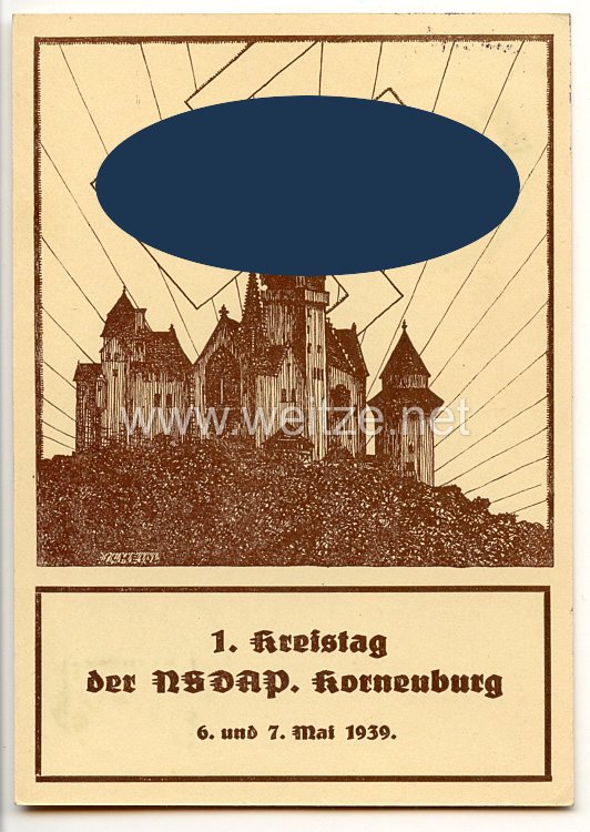 III. Reich - farbige Propaganda-Postkarte - " 1. Kreistag der NSDAP Korneuburg 6. und 7. Mai 1939 " ( Burg Kreutzenstein - Österreich )
