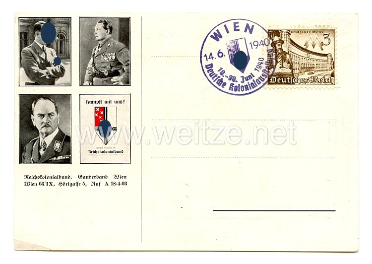III. Reich - farbige Propaganda-Postkarte Reichskolonialbund " Heute der Ostraum - Als Nächstes: Okober 1940" Bild 2