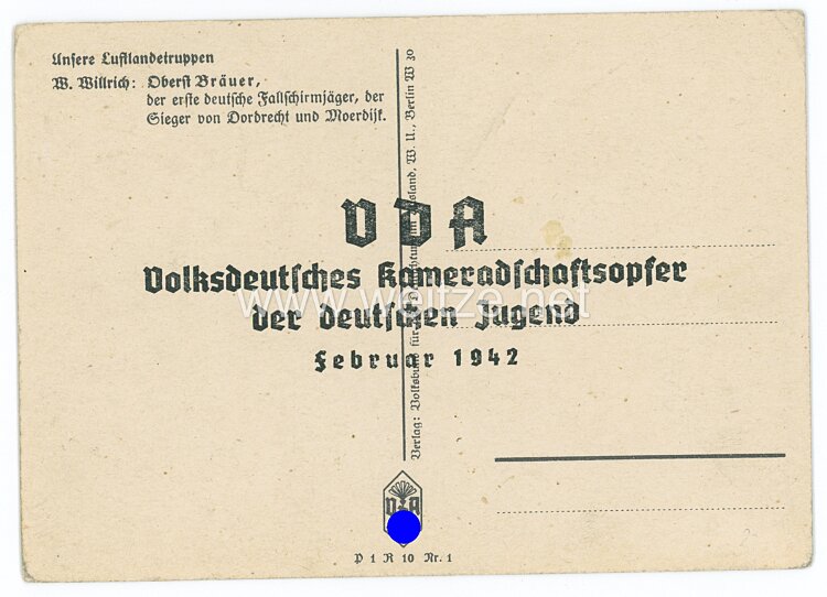 Luftwaffe - Willrich farbige Propaganda-Postkarte - Ritterkreuzträger Oberst Bräuer Bild 2
