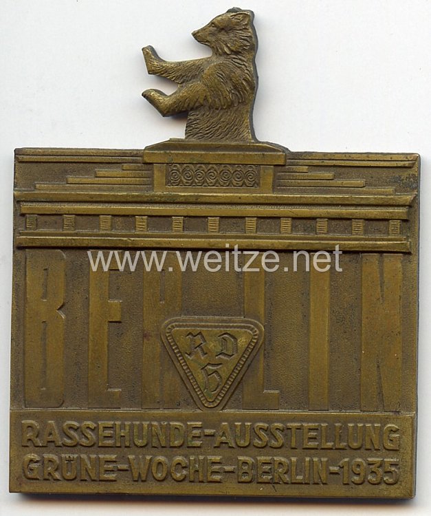 III. Reich - nichttragbare Teilnehmerplakette " Rassehund-Ausstellung Grüne-Woche-Berlin 1935 RDH " ( Reichsverband für das deutsche Hundewesen )
