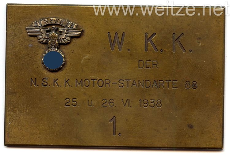 NSKK - nichttragbare Teilnehmerplakette - " W.K.K. der NSKK Motor-Standarte 88 25. u. 26.6.1938 1."