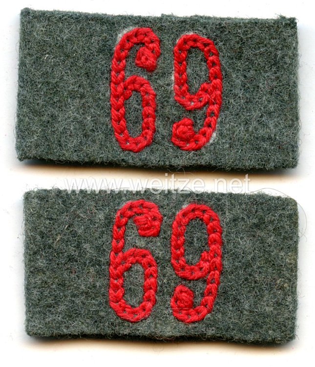 Wehrmacht Heer Paar Überschübe für Schulterklappen Mannschaft Artillerie Regiment "69"