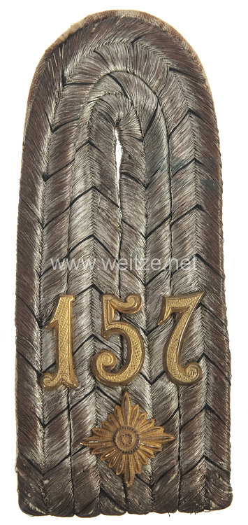 Preußen 1. Weltkrieg Einzel Schulterstück für einen Oberleutnant im 4. Schlesischen Infanterie-Regiment Nr. 157