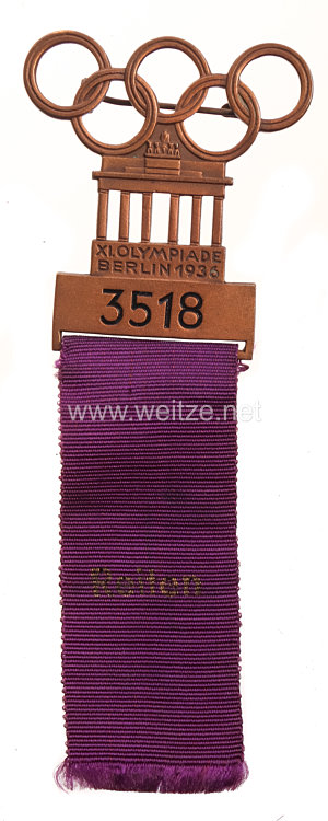 XI. Olympischen Spiele 1936 Berlin - Offizielles Teilnehmerabzeichen für einen Sportler in der Sportdisziplin Reiten