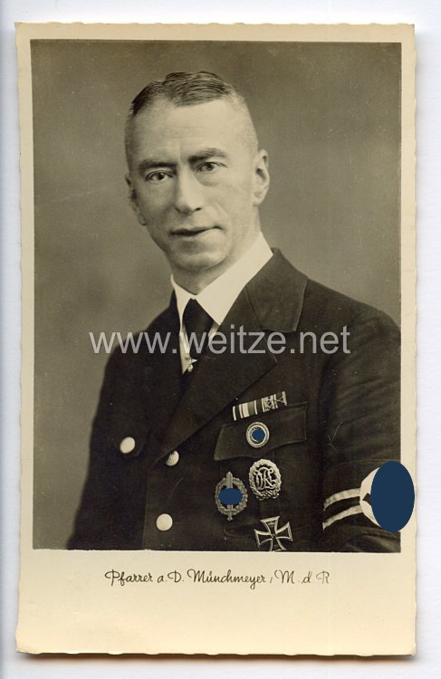 III. Reich - Portraitpostkarte von Pfarrer a.D. Ludwig Münchmeyer, M.d.R. - Träger des Goldenen Parteiabzeichens -