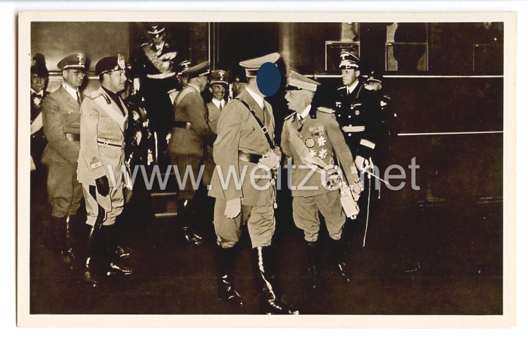 III. Reich - Propaganda-Postkarte - " Adolf Hitler in Italien - Ankunft in Rom Bahnhof Ostia "