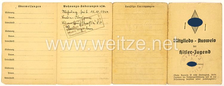 HJ Gebiet 3 ( Berlin ) - Dokumentengruppe mit Sportbuch des HJ-Führers für das Führer-Sportabzeichen eines Jungen des Jahrgangs 1924 aus Essen Bild 2