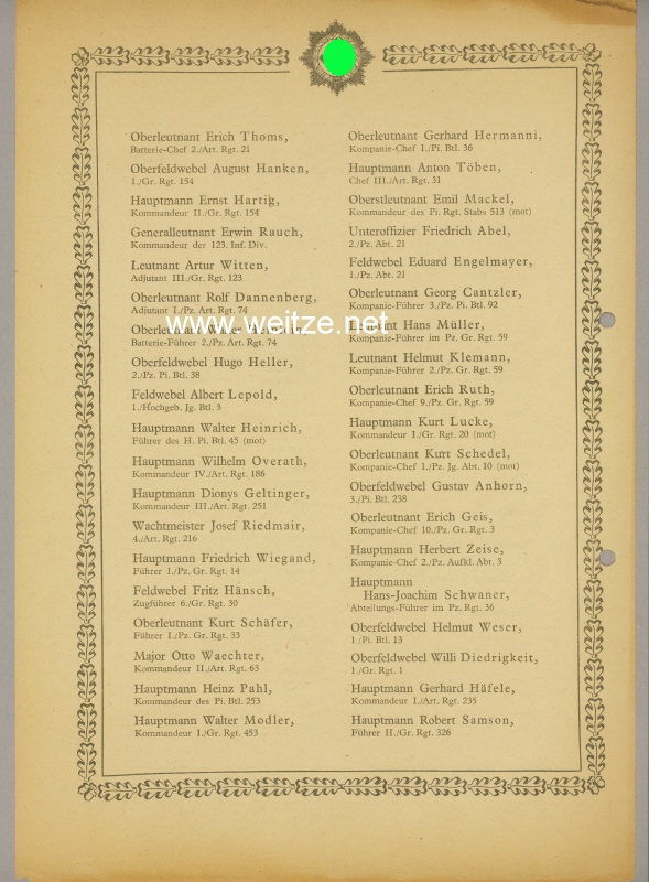 Verleihungsliste für das Deutsche Kreuz in Gold - Februar 1944 Bild 2
