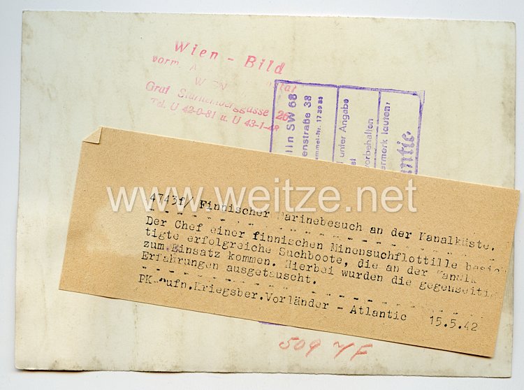 III. Reich Pressefoto: Finnischer Marinebesuch an der Kanalküste 15.5.1942 Bild 2
