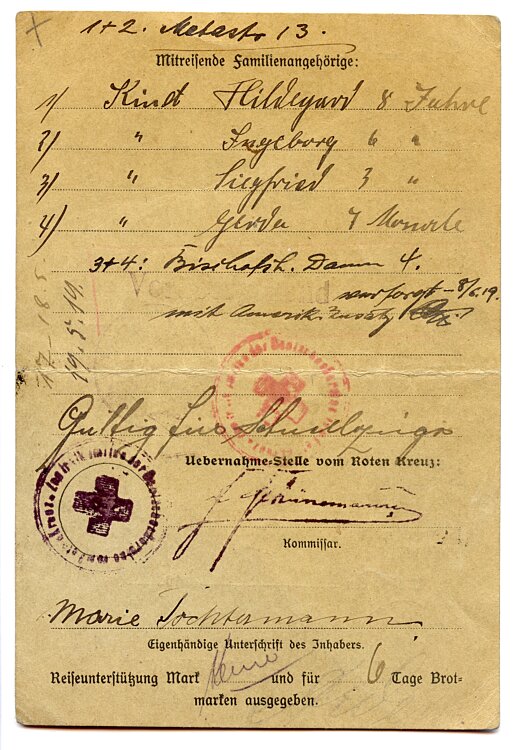 Weimarer Republik - Ausweis für eine aus China heimkehrende ( Zivilinternierte ) Frau Bild 2