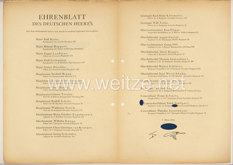 Ehrenblatt des deutschen Heeres - Ausgabe vom 7. März 1944
