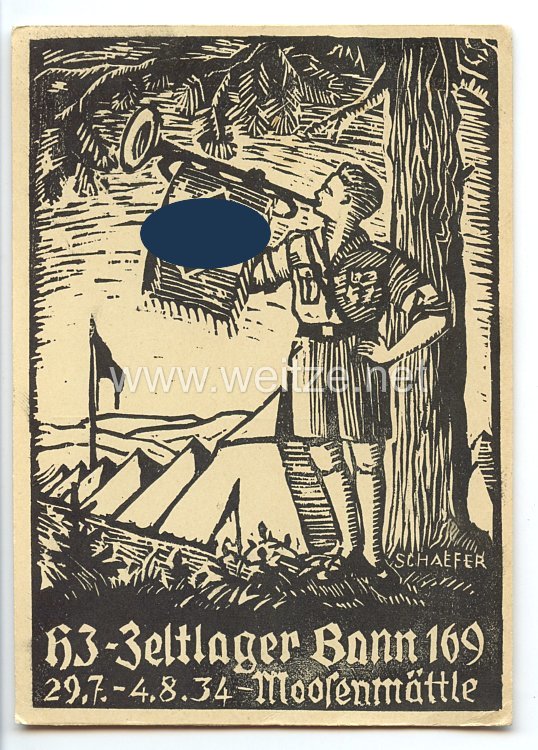 HJ - Propaganda-Postkarte - " HJ-Zeltlager Bann 169 29.7.-4.8.1934 Moosenmättle "