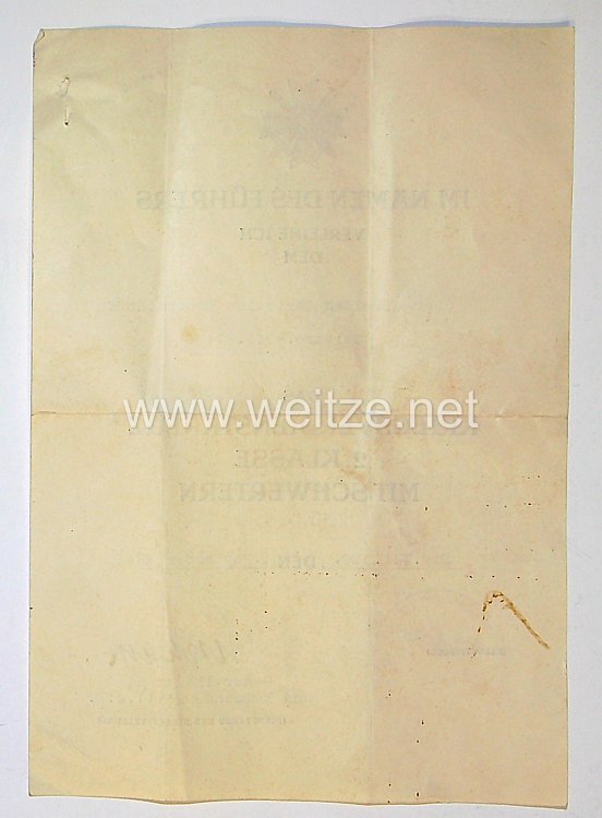 Heer - Urkunde zum Kriegsverdienstkreuz 2. Klasse mit Schwertern, Feldersatzbataillon 211 Bild 2