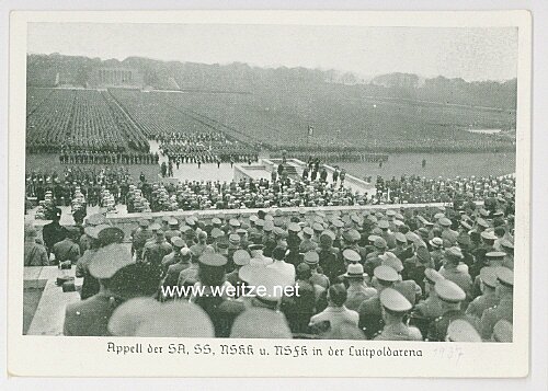 III. Reich - Propaganda-Postkarte - " Reichsparteitag - Appell der SA, SS, NSKK und NSFK in der Luitpoldarena "