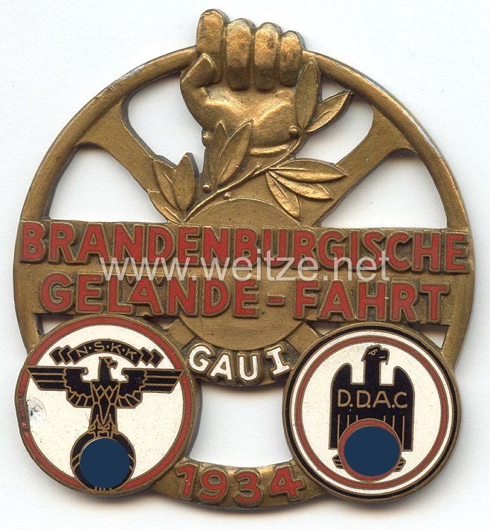 NSKK / DDAC - nichttragbare Teilnehmerplakette - " Brandenburgische Gelände-Fahrt 1934 - NSKK DDAC Gau I " 
