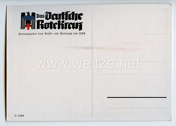 Deutsches Rotes Kreuz ( DRK ) - farbige Propaganda-Postkarte - " Für das Deutsche Rote Kreuz gezeichnet von Professor H.Schweitzer " Bild 2