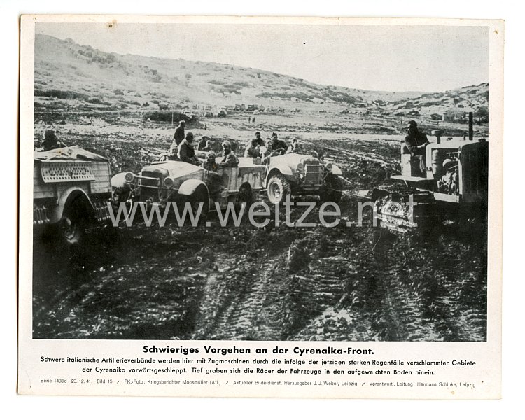 Wehrmacht - gedrucktes Pressefoto " Schwieriges Vorgehen an der Cyrenaika-Front " 23.12.41