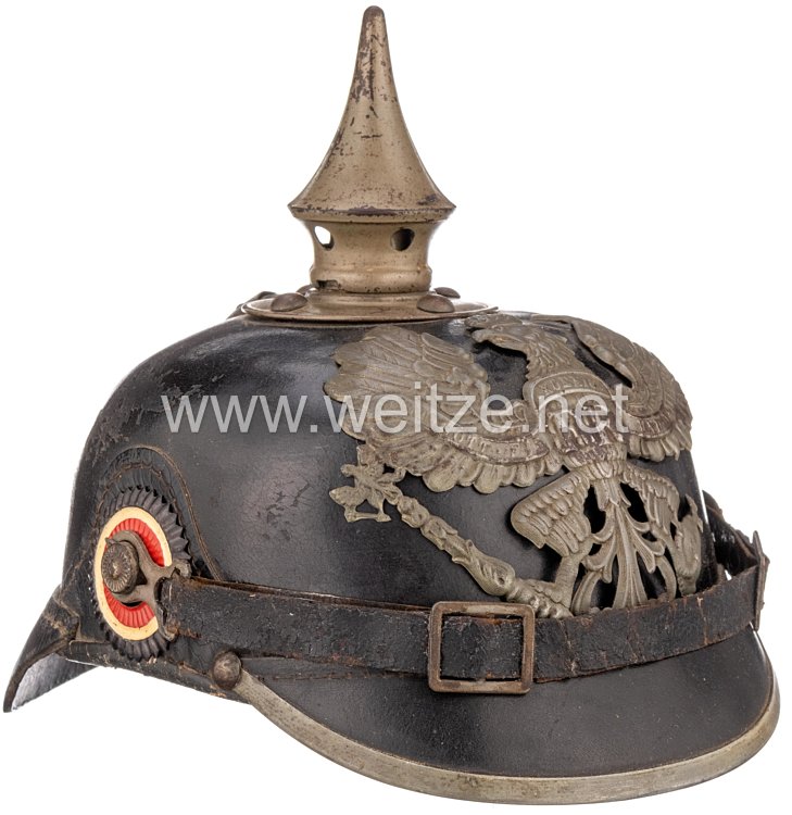 Preußen 1. Weltkrieg Pickelhaube Modell 1915 feldgrau für Mannschaften in einem Infanterie-Regiment