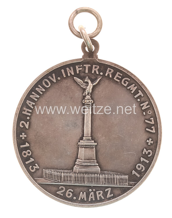 Preußen tragbare Centenarmedaille zur Jahrhundertfeier des 2. Hannoverschen Infanterie-Regiments Nr. 77, 1813-1913 Bild 2