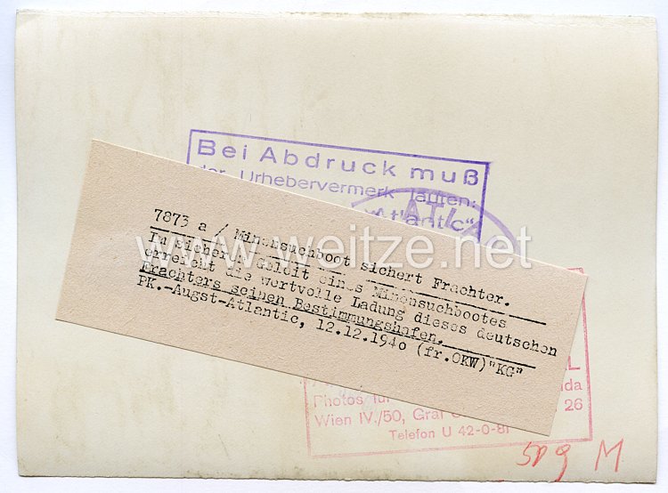 Kriegsmarine Pressefoto: Minensuchboot sichert Frachter 12.12.1940 Bild 2