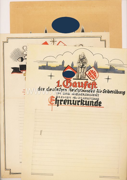 III. Reich - 1. Gaufest des Deutschen Reichsbundes für Leibesübungen - 3 Urkunden