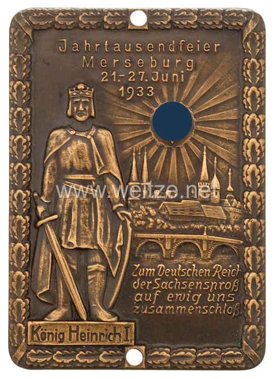 III. Reich nichttragbare Erinnerungsplakette "Jahrtausendfeier Merseburg 21.-27. Juni 1933"