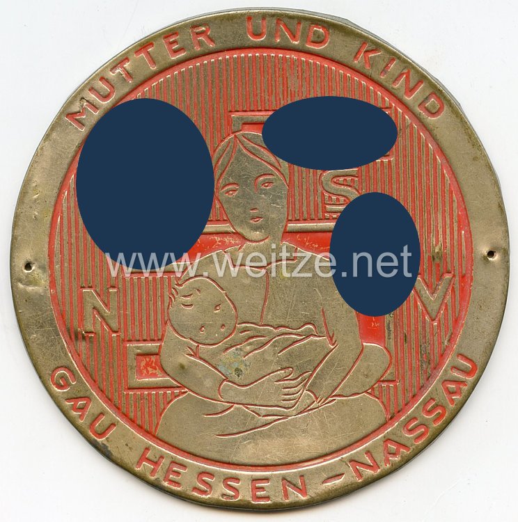 III. Reich - Wandplakette - Nationalsozialistische Volkswohlfahrt ( NSV ) "Mutter und Kind, Gau Hessen - Nassau"