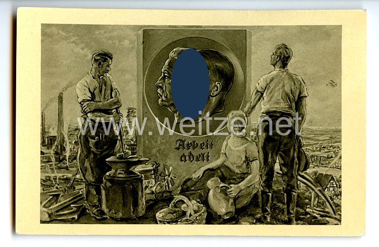 III. Reich - Propaganda-Postkarte - " Hindenburg / Hitler - Arbeit adelt - Deutsche Arbeitsfront Winter 1933/34 "