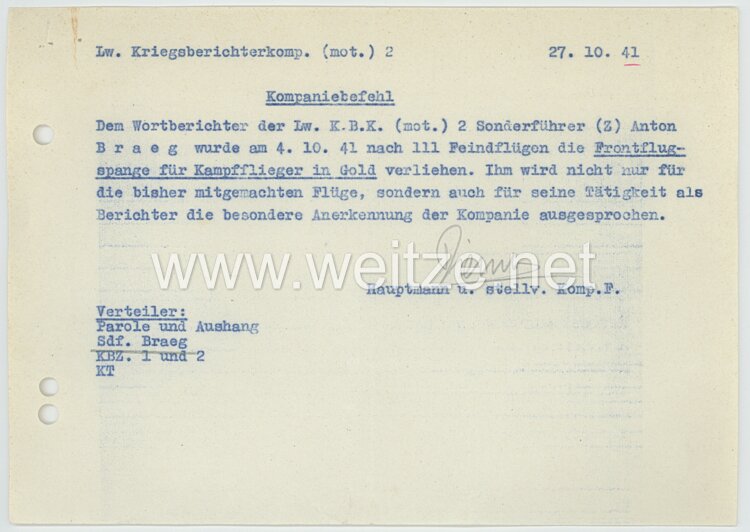 Luftwaffe - Dokumententrio für einen Sonderführer (Z) der Lw.-Kriegsberichterkomp. (mot.) 2 Bild 2