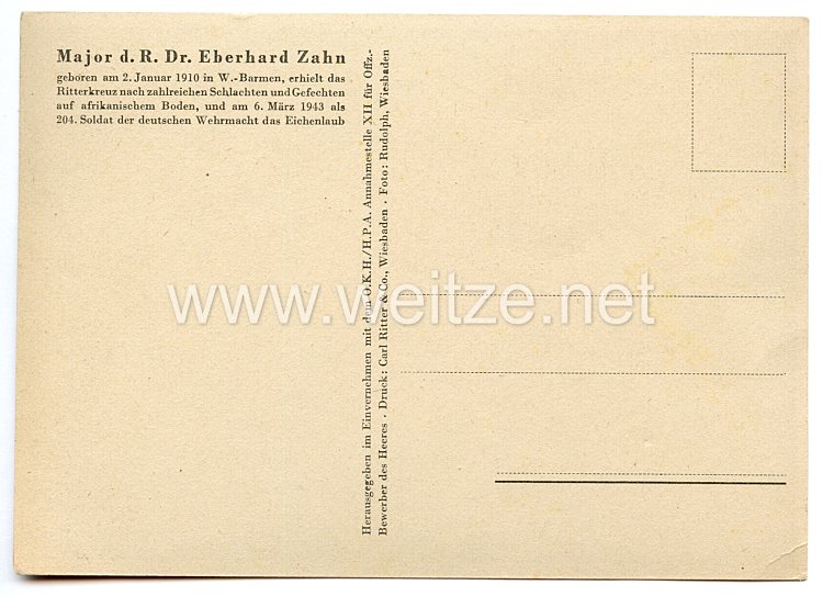 Heer - Originalunterschrift von Ritterkreuzträger Major Dr. Eberhard Zahn Bild 2