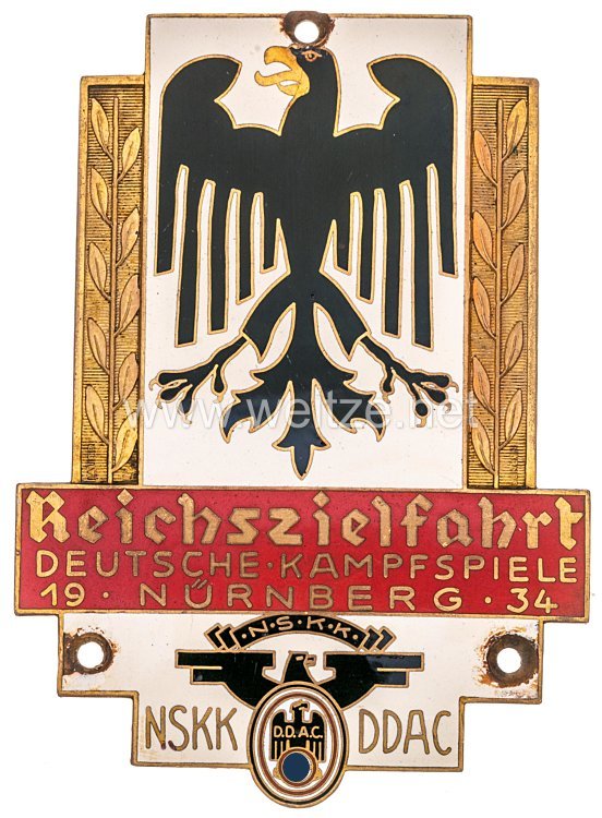 NSKK / DDAC - nichttragbare Teilnehmerplakette - " NSKK DDAC Reichszielfahrt Deutsche Kampfspiele Nürnberg 1934 "