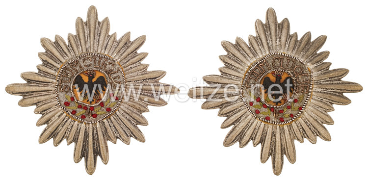 Preußen Paar Garde-Sterne des Schwarzen Adler Ordens für die Parade-Decke/Schabracke für Offiziere der Garde-Regimenter
