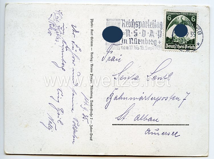 III. Reich - Propaganda-Postkarte - " Reichsparteitag 1935 - Appell der politischen Leiter auf der Zeppelinwiese " Bild 2