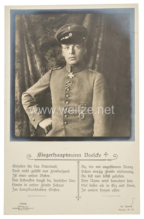 Fliegerei 1. Weltkrieg - Fotopostkarte  - Deutsche Fliegerhelden " Fliegerhauptmann Boelcke"