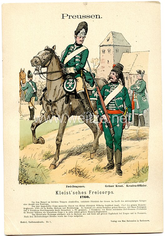 Knötel Uniformtafel "Kleist´sches Freicorps" 1760,