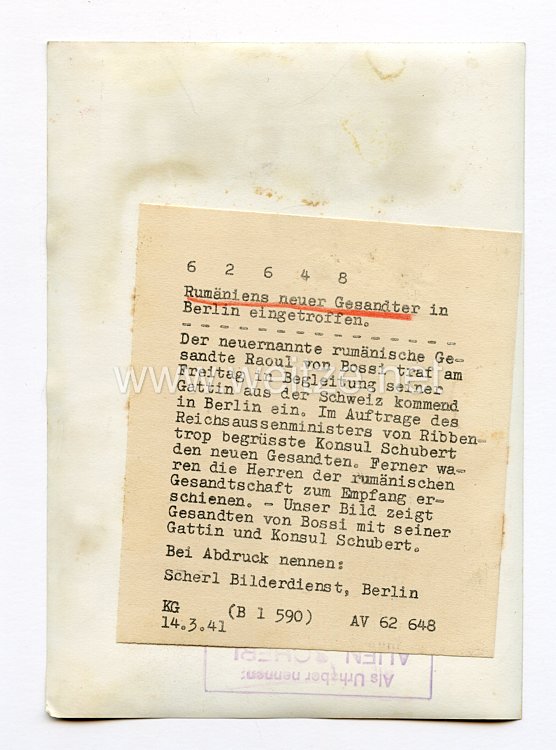 III. Reich Pressefoto. Rumäniens neuer Gesandter in Berlin eingetroffen. 14.03.1941. Bild 2