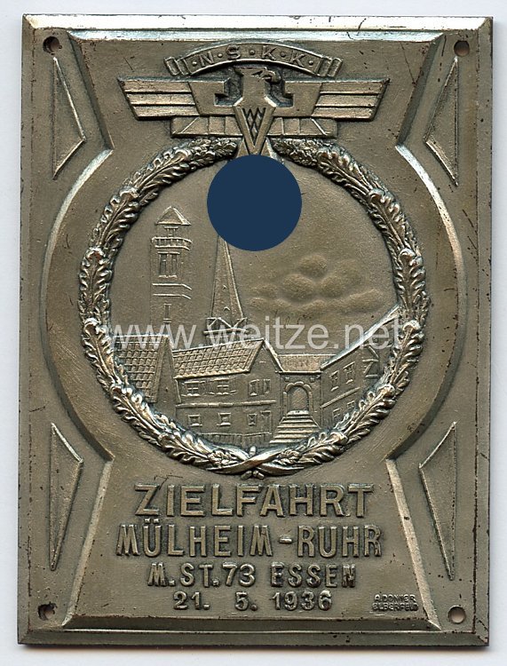 NSKK - nichttragbare Teilnehmerplakette - " NSKK Zielfahrt Mülheim-Ruhr M.St. 73 Essen 21.5.1936 "