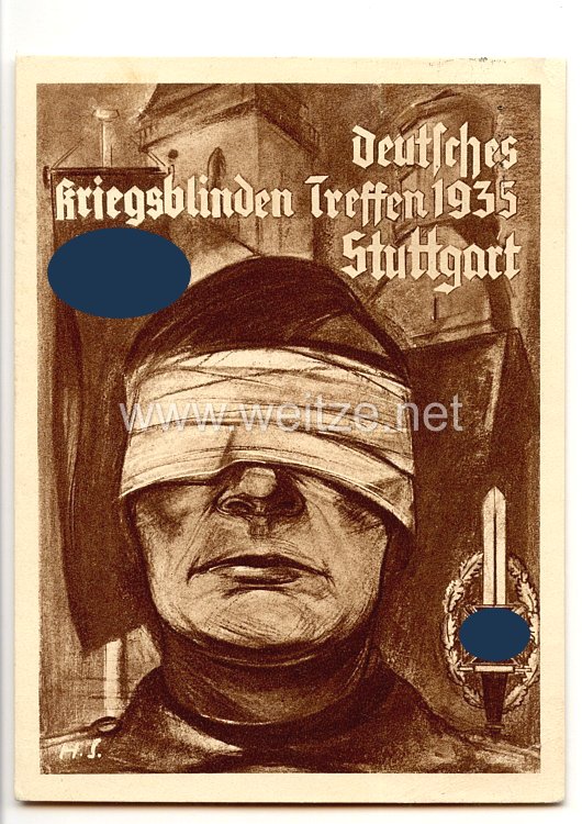 III. Reich - farbige Propaganda-Postkarte - " Deutsches Kriegsblinden Treffen 1935 Stuttgart - NSKOV "