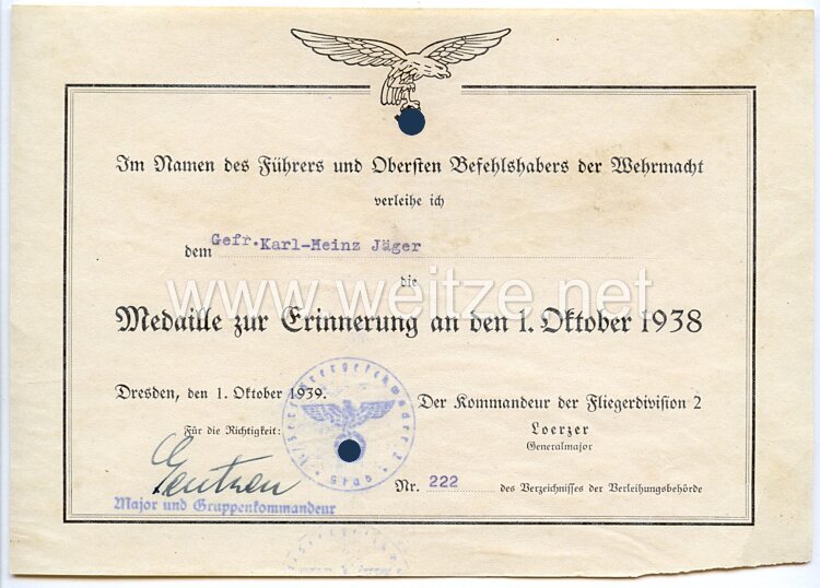 Luftwaffe - Dokumentengruppe eines späteren Feldwebels der 1.(F)/Aufklärungsgruppe 124 Bild 2