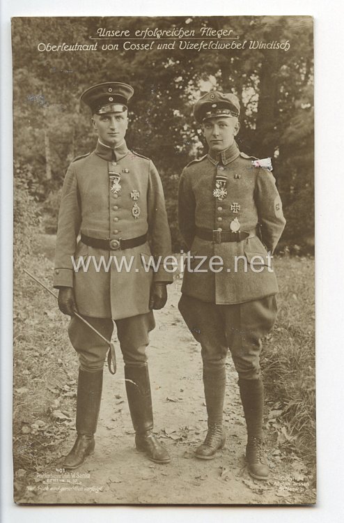 Fliegerei 1. Weltkrieg - Fotopostkarte  - Deutsche Fliegerhelden " Oberleutnant von Cossel und Vizefeldwebel Windisch "