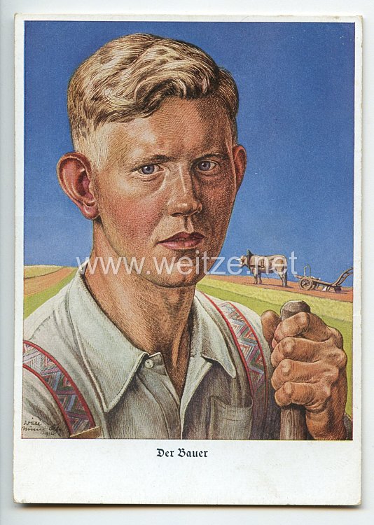 III. Reich / RAD - farbige Propaganda-Postkarte - " Der Bauer "