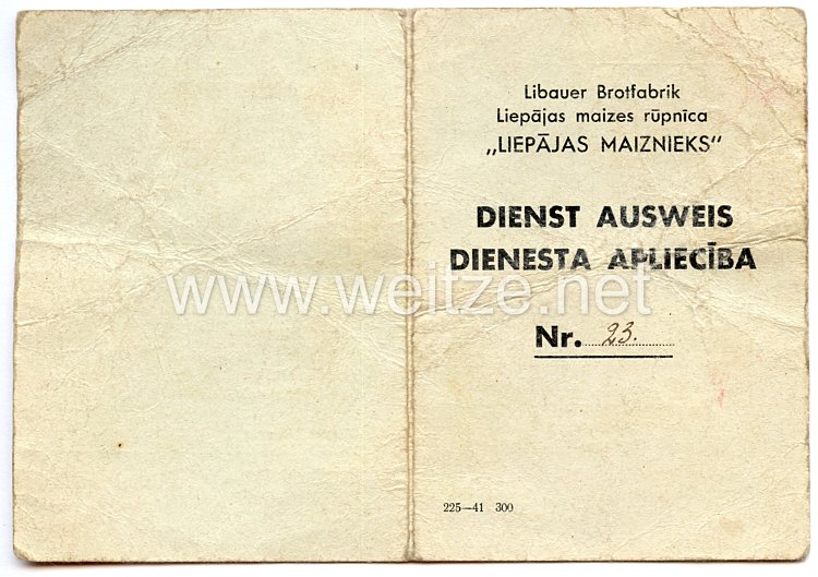 III. Reich / Lettland - Libauer Brotfabrik - Dienst Ausweis für eine Frau
