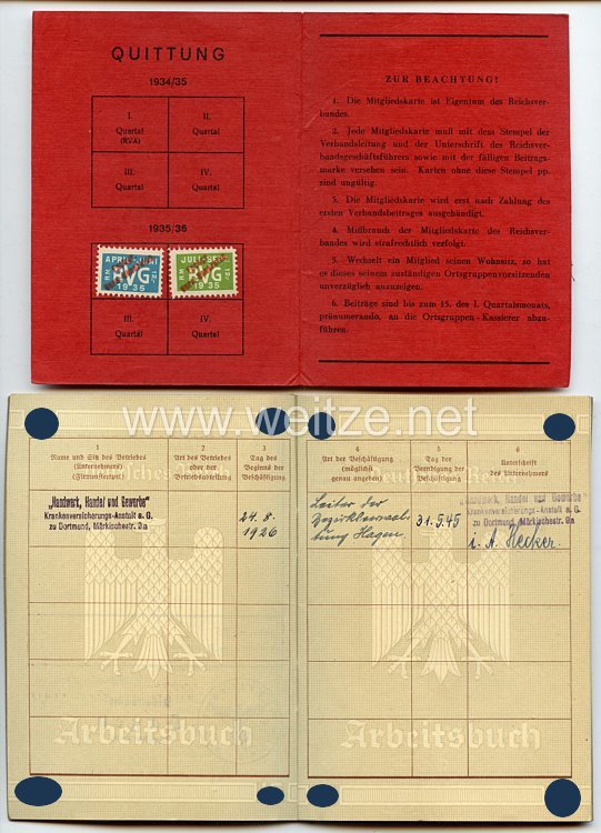 III. Reich - Reichsverband der Deutschen Versicherungsgeneralagenten ( RVG ) e.V. - Mitgliedskarte Bild 2