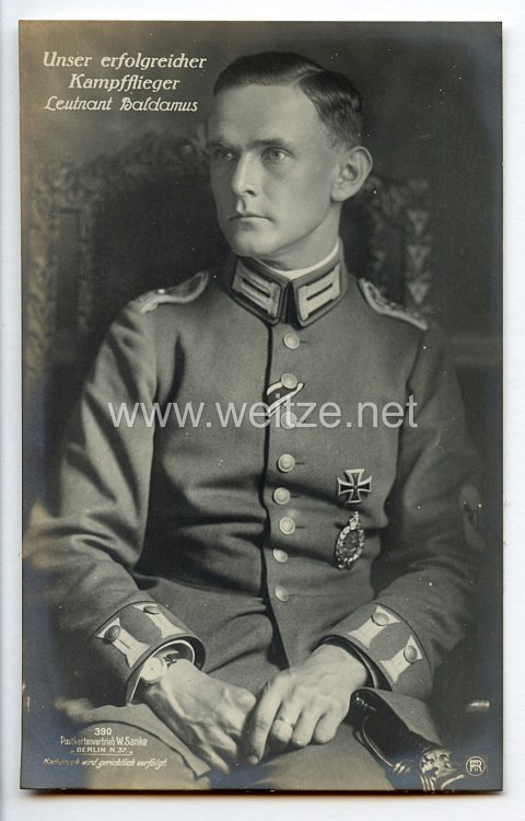 Fliegerei 1. Weltkrieg - Fotopostkarte  - Deutsche Fliegerhelden " Leutnant Baldamus "