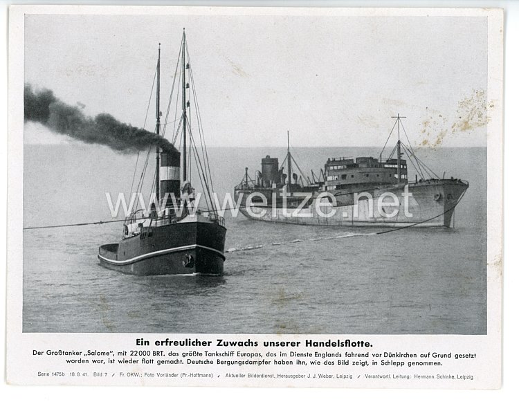 III. Reich - gedrucktes Pressefoto " Ein erfreulicher Zuwachs unserer Handelsflotte " 3.3.1941