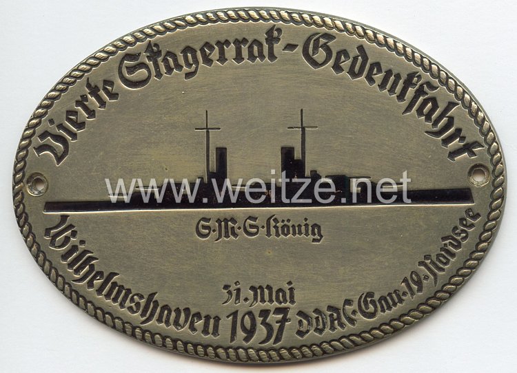III. Reich - Der Deutsche Automobil Club ( D.D.A.C. ) - nichttragbare Teilnehmerplakette - " DDAC Gau 19 Nordsee 4. Skagerrak-Gedenkfahrt S.M.S. König 31. Mai 1937 Wilhelmshaven "