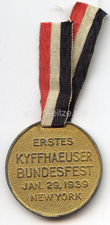 III. Reich - Kyffhäuserbund in den USA - tragbare Erinnerungsmedaille " Erstes Kyffhaeuser Bundesfest Jan.29, 1939 New York " Bild 2