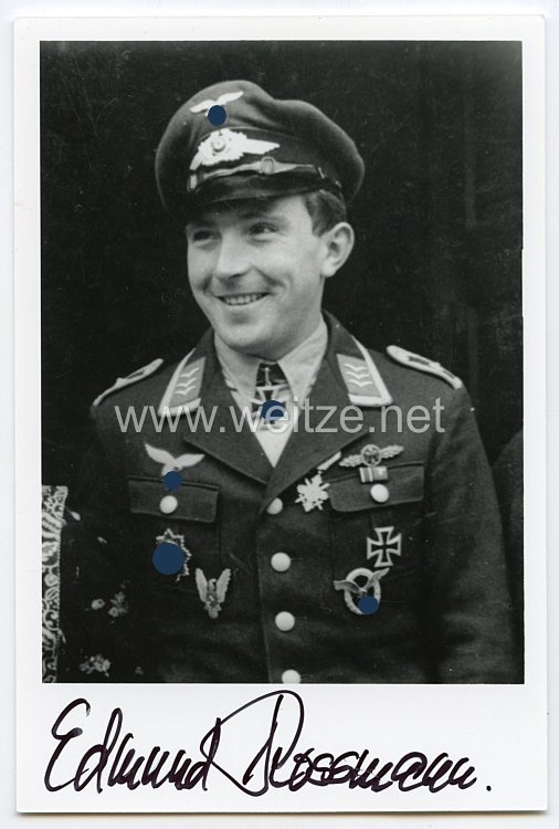 Luftwaffe - Nachkriegsunterschrift vom Ritterkreuzträger, Jagdflieger (FW - 190) Edmund Rossmann