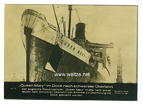 III. Reich - Pressefoto - Bildschau des Tages - Queen Mary im Dock nach schwerster Überfahrt