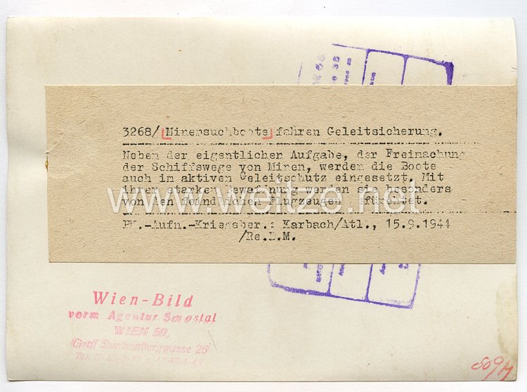 Kriegsmarine Pressefoto, Minensuchboote fahren Geleitsicherung 15.9.1944 Bild 2